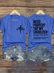 Women's Need Prayer?Tap My Shoulder Print V-Neck Tee