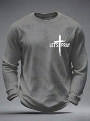 Men's Need Prayer?Tap My Shoulder Print Waffle Long Sleeve Top