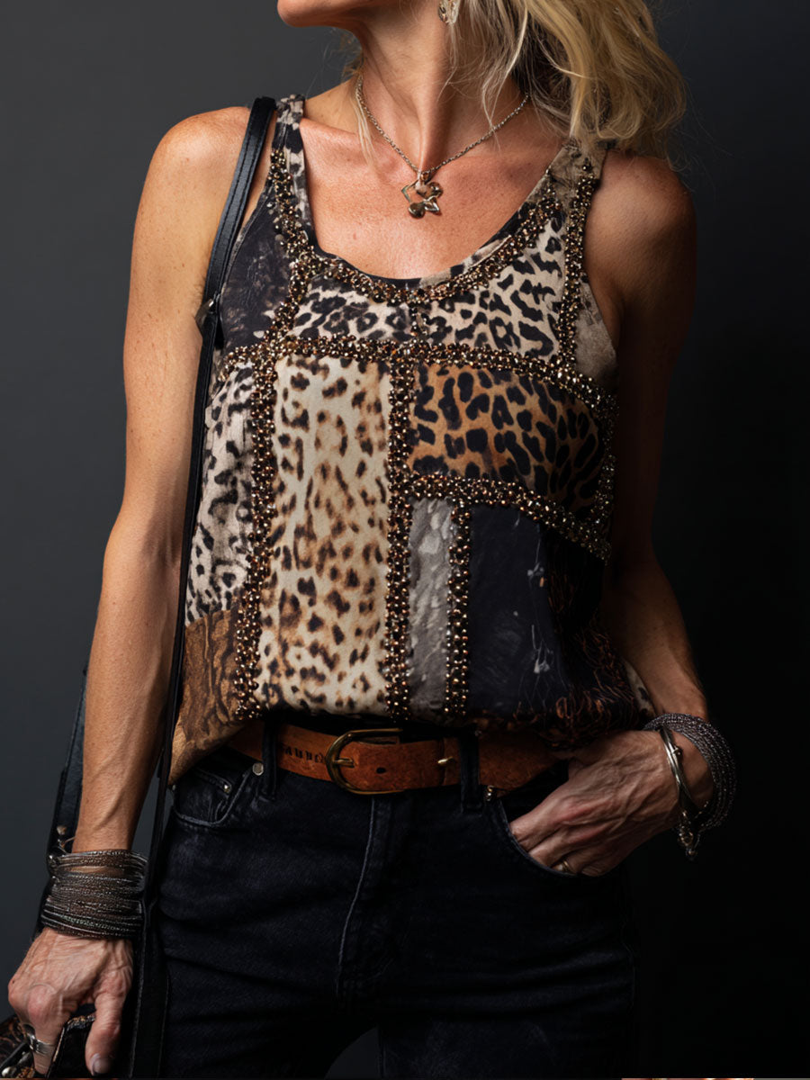 Women's sleeveless leopard print tops