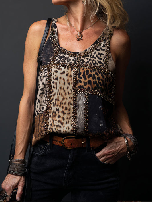 Women's sleeveless leopard print tops