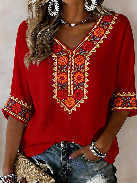 Women's Mexican Art Cinco de Mayo Cotton and Linen Top