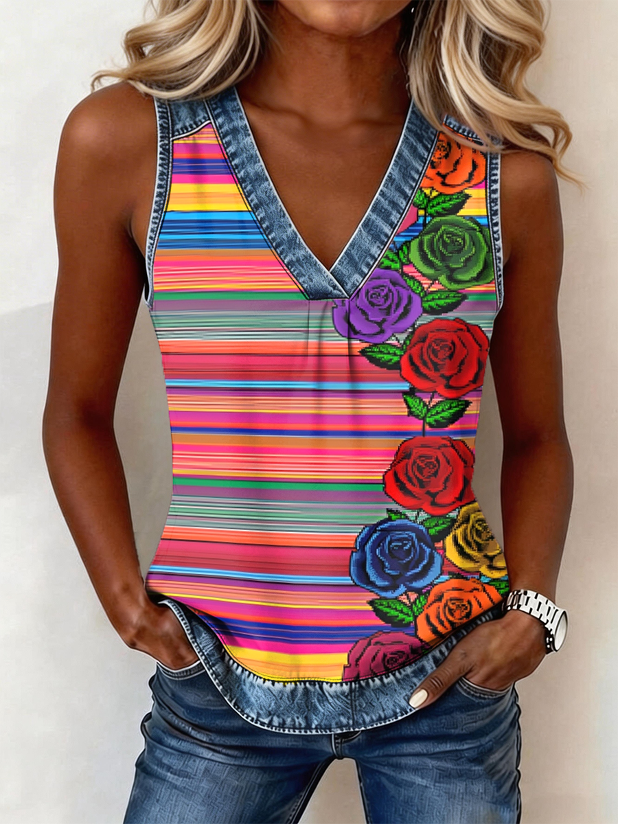 Women's Mexican Art Stripe Print Casual Vest