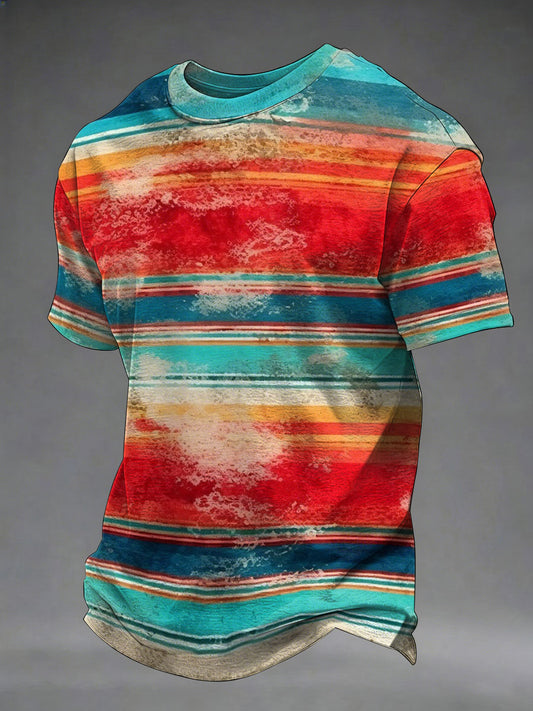 Men's Mexican Art Striped Print Casual T-Shirt