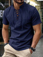 Men's Vintage Short Sleeved V-neck Linen Tops
