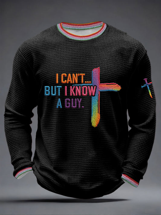 Men's 'I Can’t But I Know A Guy' Waffle Print Casual T-Shirt