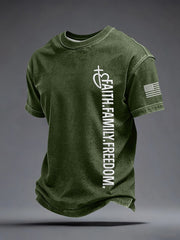Men's Faith Family Freedom Embroidery Pattern T-Shirt