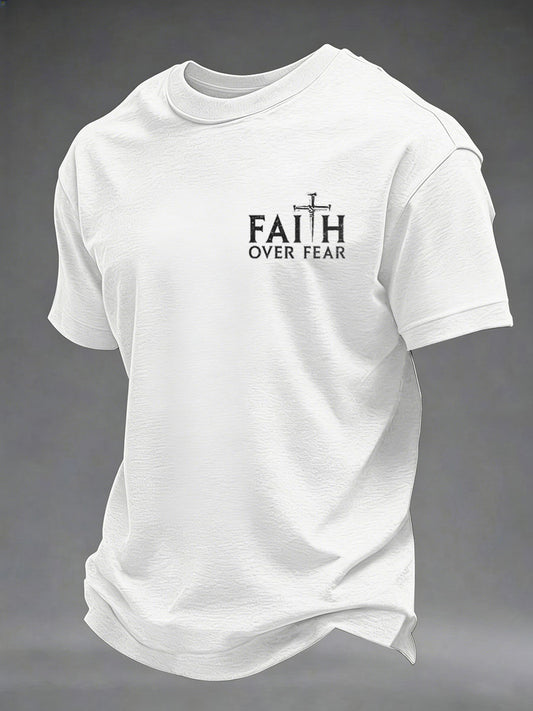 Men's Faith Over Fear Printed Casual T-Shirt
