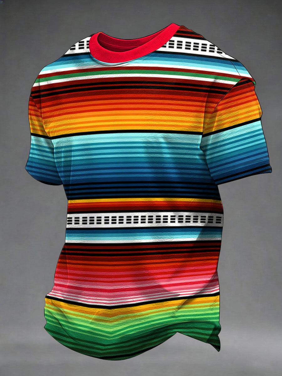 Men's Striped Artistic Print Casual T-Shirt