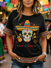 Women's Cinco De Mayo Print Casual Ruffle Sleeve Tee