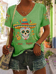 Women's Viva La Fiesta! Print Casual V-Neck Tee