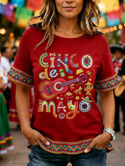 Women's Cinco De Mayo Print Casual Ruffle Sleeve Tee