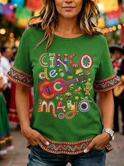 Women's Cinco De Mayo Print Casual Ruffle Sleeve Tee