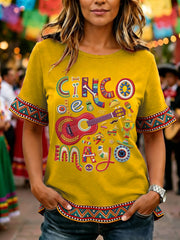Women's Cinco De Mayo Print Casual Ruffle Sleeve Tee