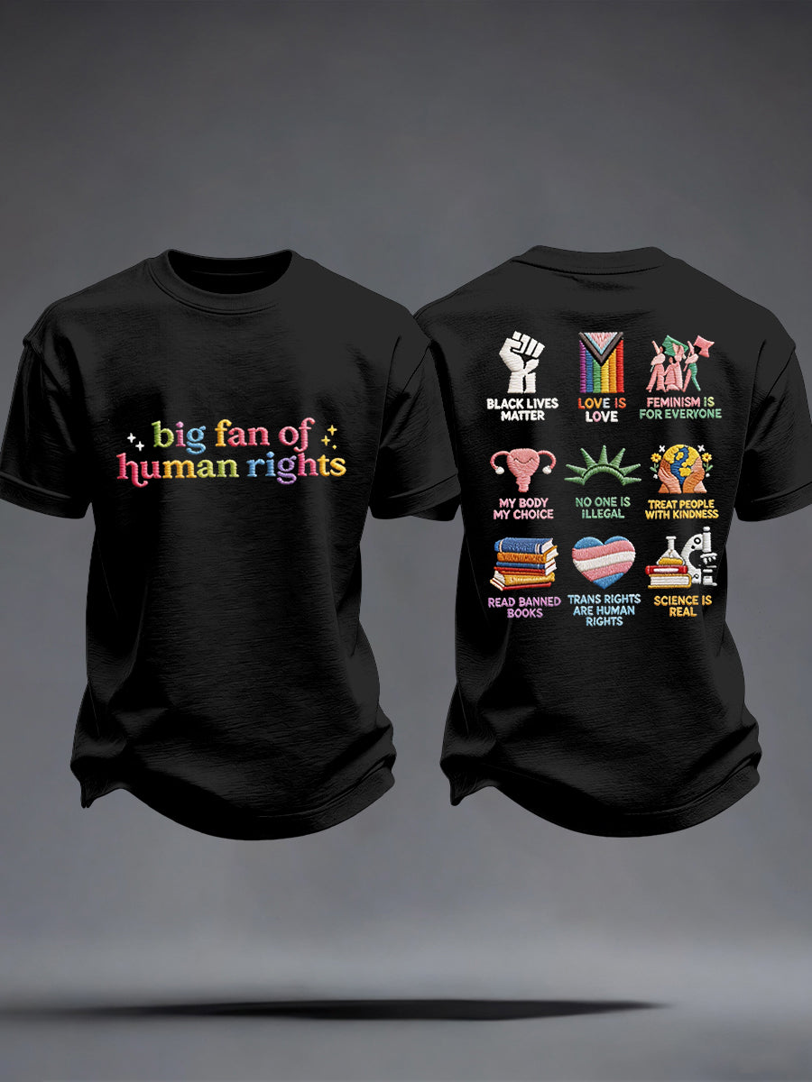 Men's Big Fan of Human Rights Embroidery Pattern T-Shirt