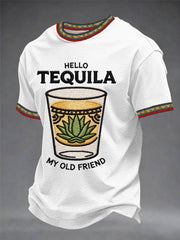 Men's Funny HELLO TEQUILA MY OLD FRIEND Cinco De Mayo Print Casual Tee