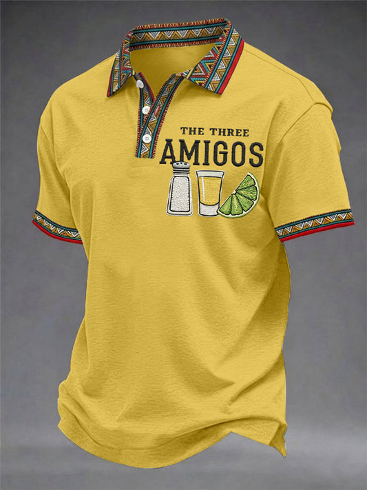Men's Funny Cinco de Mayo The Three Amigos Salt Tequila Lemon Print Casual Polo