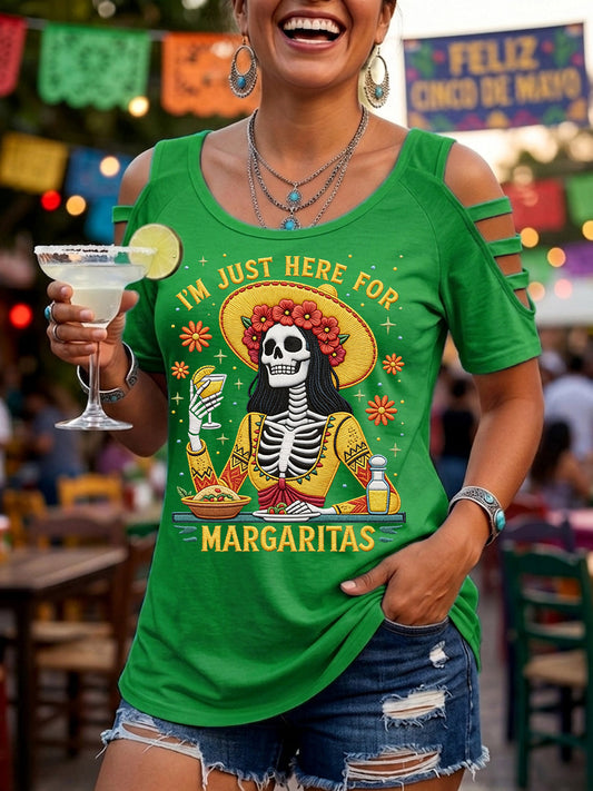 Women's Funny I'm Just Here For The Margaritas Print Casual Top