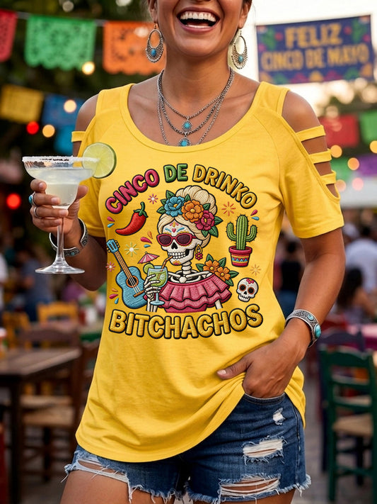 Women's Funny Cinco de Drinko Bitchachaos Print Casual Top
