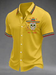 Men's Viva La Fiesta! Skeleton Print Casual Short Sleeve Shirt