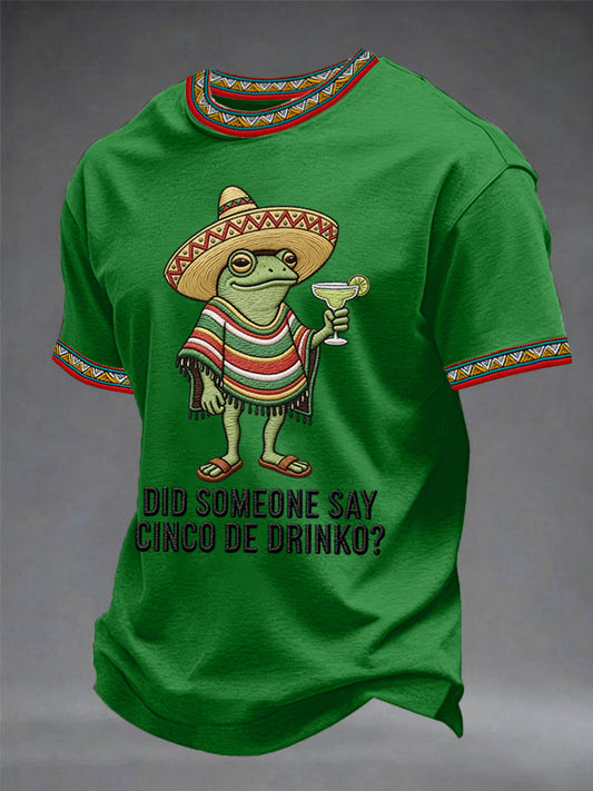 Men's Funny Frog Did Someone Say Cinco De Drinko? Print Casual Tee