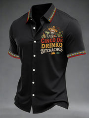 Men's Funny Cinco De Drinko Bitchachos Skeleton Print Casual Short Sleeve Shirt
