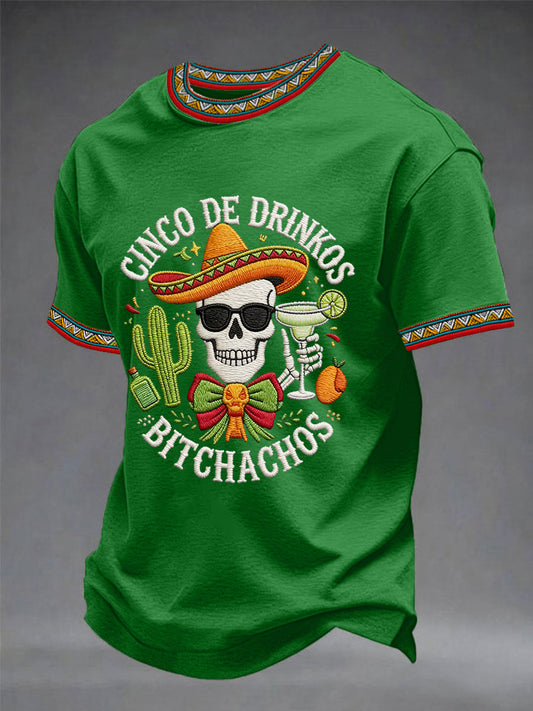 Men's Funny Cinco De Mayo Bitchachos Skull Print Tee