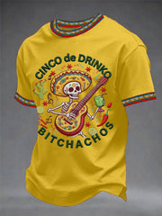 Men's Funny Cinco De Drinko Bitchachos Skeleton Print Casual Tee