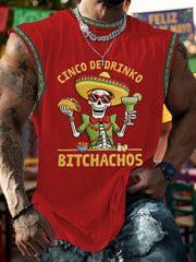 Men's Funny Cinco De Drinko Bitchachos Skull Print  Tank Top