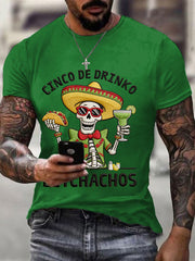 Men's Funny Cinco De Drinko Bitchachos Skull Print Tee