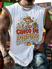 Men's Funny Cinco De Drinko Bitchachos Skull Print Tank Top