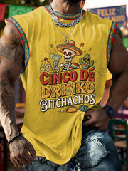 Men's Funny Cinco De Drinko Bitchachos Skull Print Tank Top