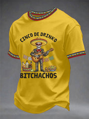 Men's Funny Cinco De Drinko Bitchachos Skeleton Print Casual Tee