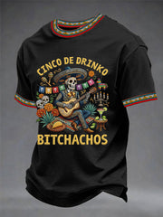 Men's Funny Cinco De Drinko Bitchachos Skeleton Print Casual Tee