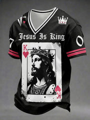 Men's Jesus Is King Christian Printed V-neck T-shirt