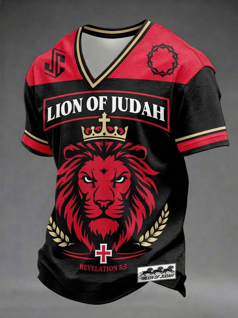 Men's Lion Of Judah Christian Printed V-neck T-shirt