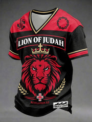 Men's Lion Of Judah Christian Printed V-neck T-shirt