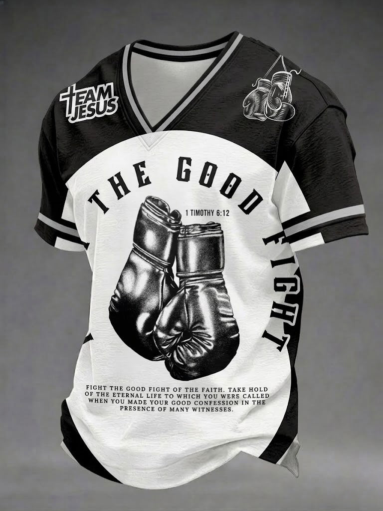 Men's Fight The Good Fight Christian Printed V-neck T-shirt