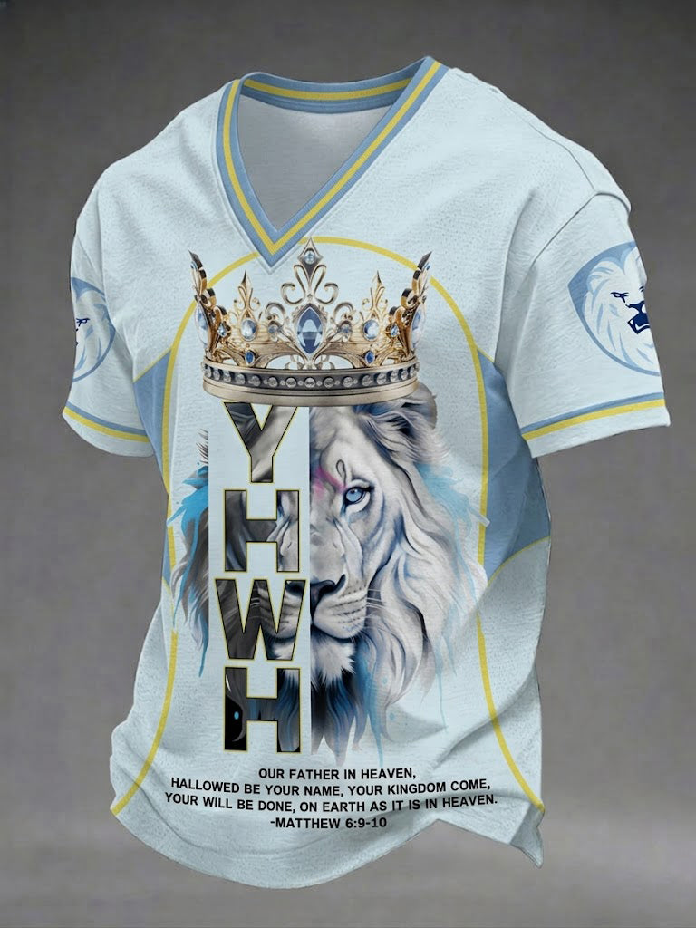 Men's Jesus Is King Christian Printed V-neck T-shirt