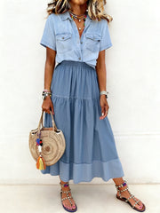 Women's Paneled Elastic Waist Denim Skirt