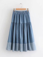 Women's Paneled Elastic Waist Denim Skirt