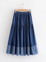Women's Paneled Elastic Waist Denim Skirt