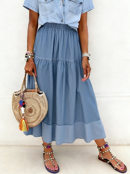 Women's Paneled Elastic Waist Denim Skirt