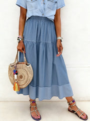 Women's Paneled Elastic Waist Denim Skirt