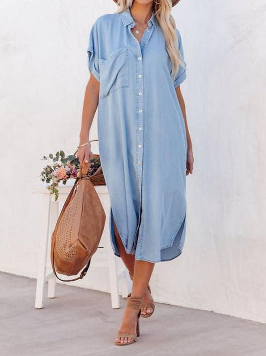 Women's Lightweight Mid-Length Denim-Style Shirt Dress
