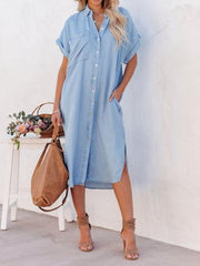 Women's Lightweight Mid-Length Denim-Style Shirt Dress