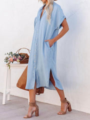 Women's Lightweight Mid-Length Denim-Style Shirt Dress
