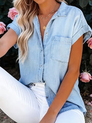 Women's Casual Short-Sleeve Denim Shirt