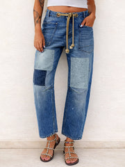 Women's Patchwork Drawstring Jeans