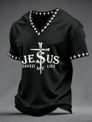Men's Jesus Saved My Life Print V-neck Tee