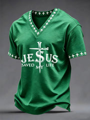Men's Jesus Saved My Life Print V-neck Tee